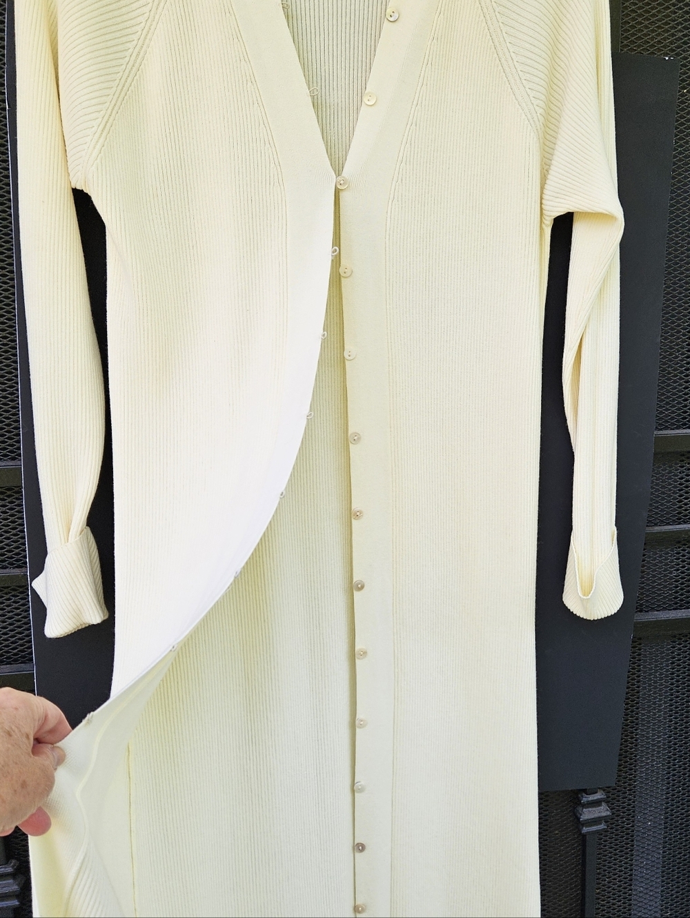 Zara Ribbed Knit Long Cardigan Dress Cream Off-White Button Down Size Medium